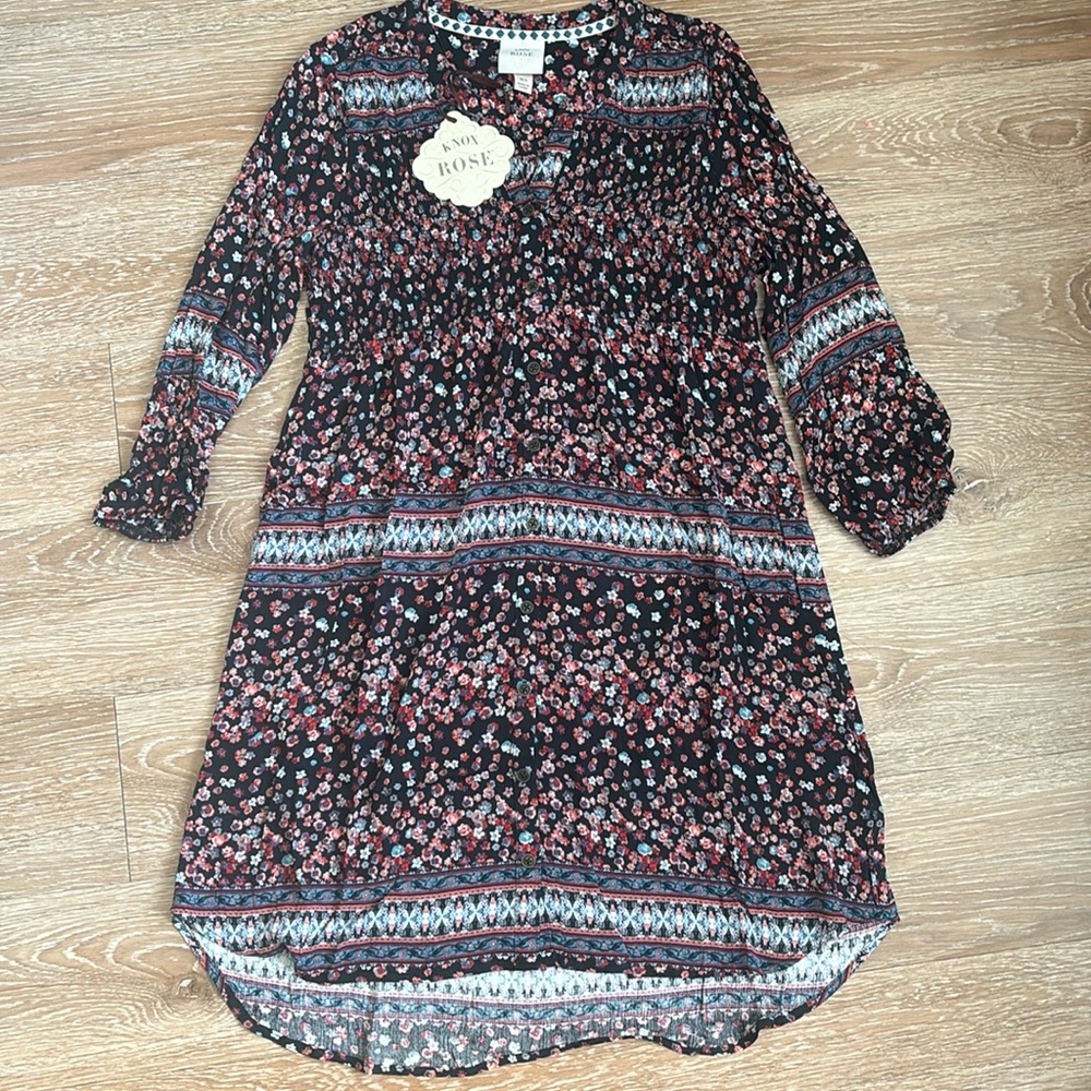 New! Knox Rose Target boho pink/black floral print button front dress, XS